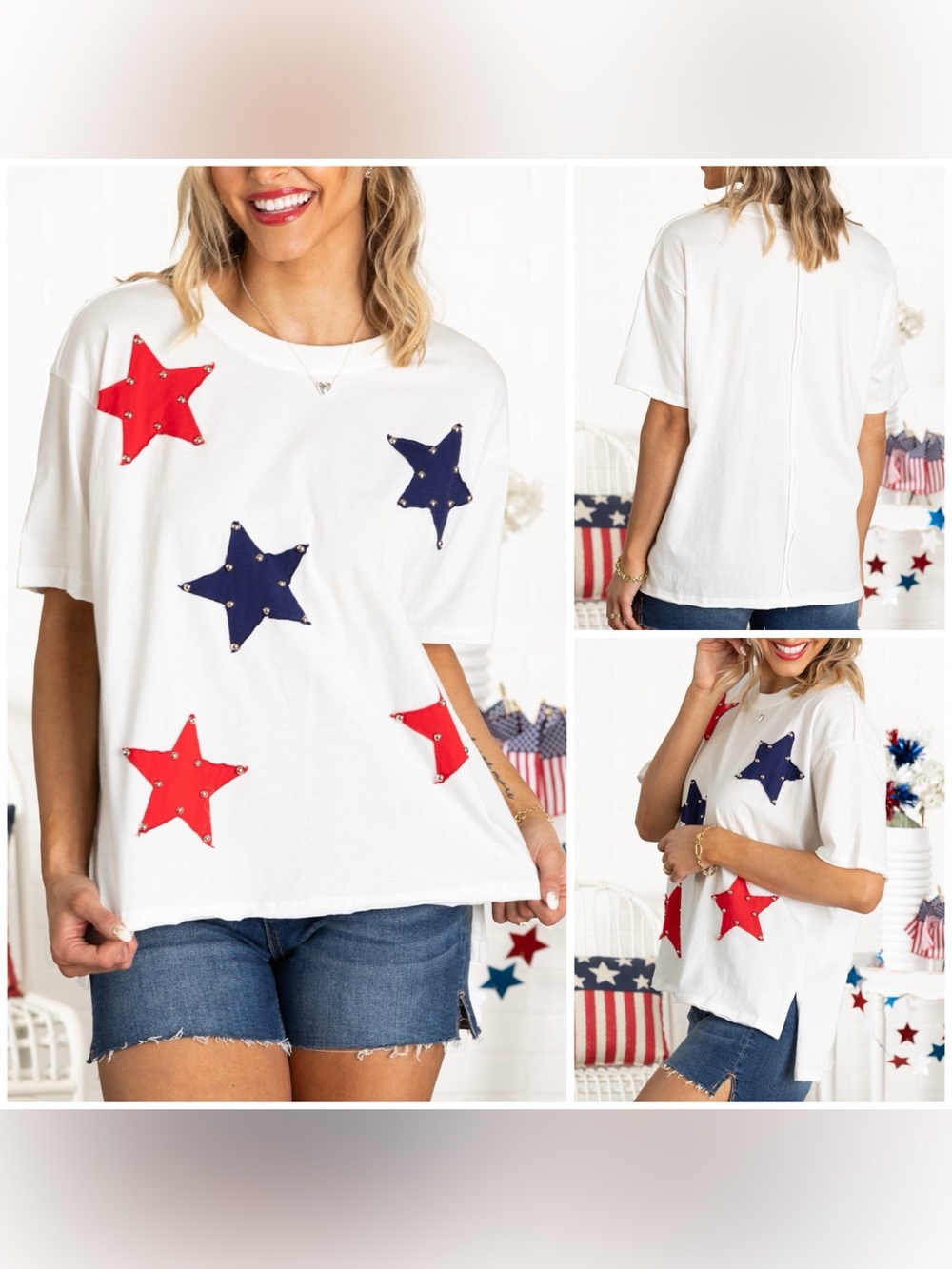 NWT White Birch White Patch Stars With Studs Knit Top - white - small